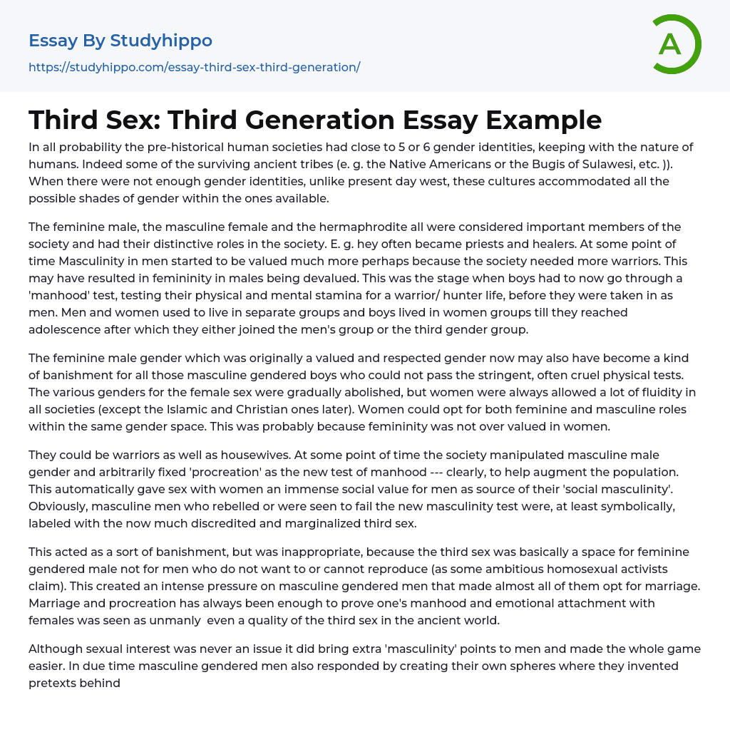 Third Sex: Third Generation Essay Example