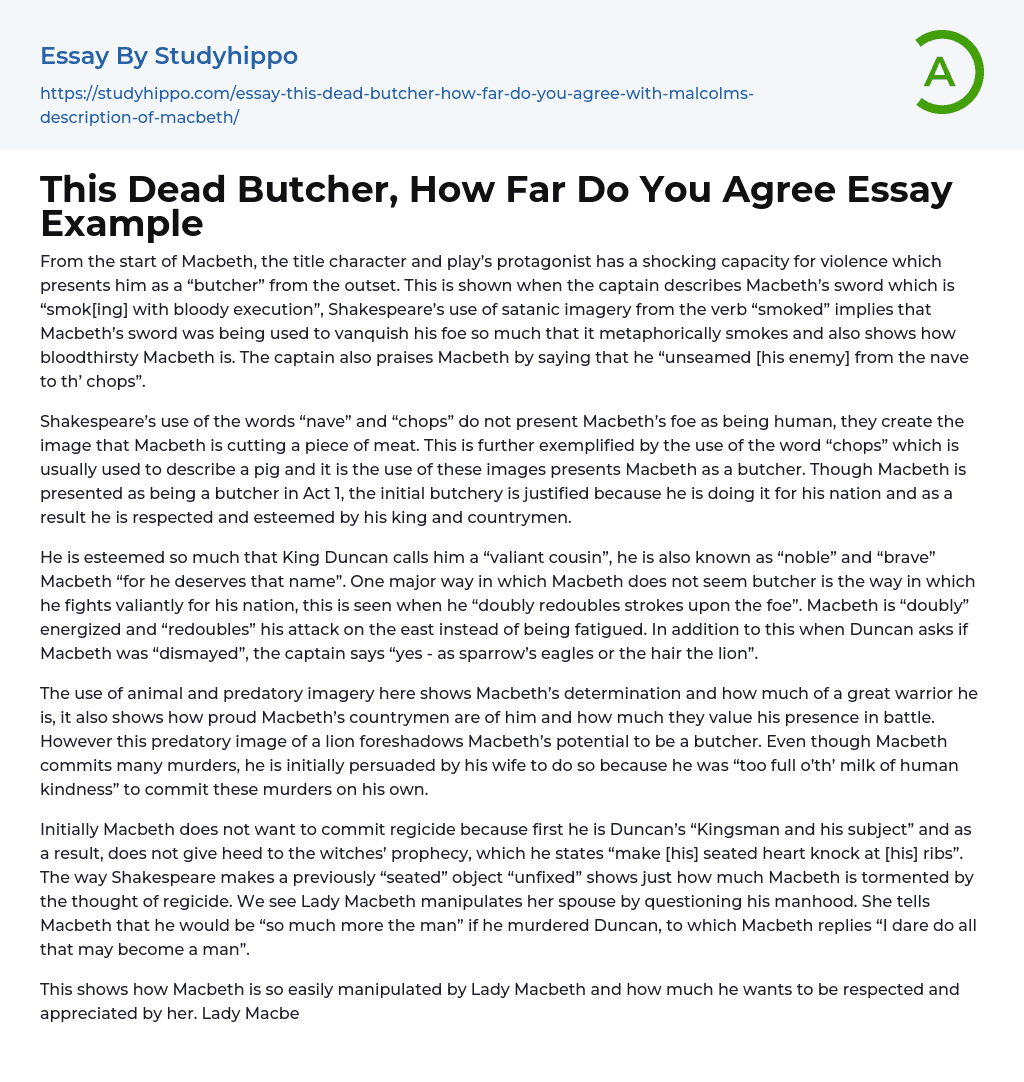 This Dead Butcher, How Far Do You Agree Essay Example