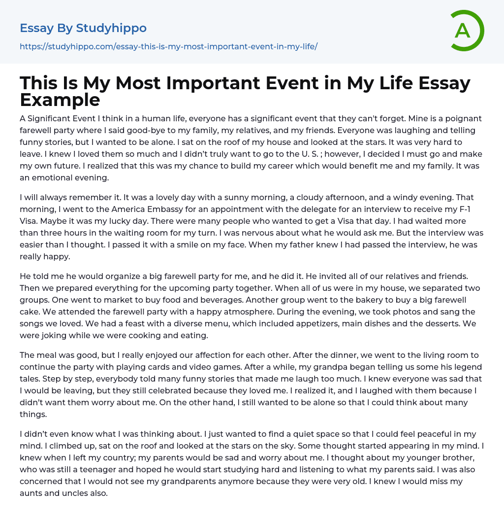 essay about significant event in your life