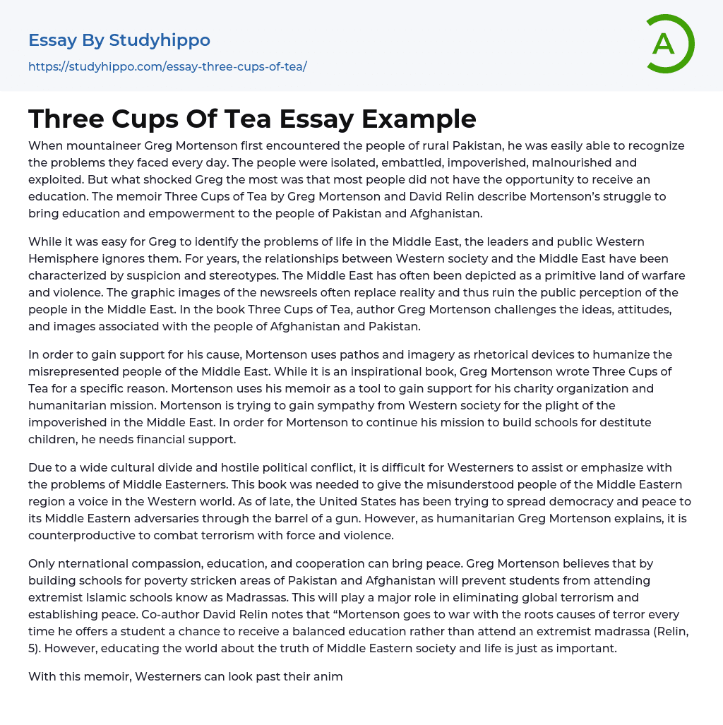 Three Cups Of Tea Essay Example