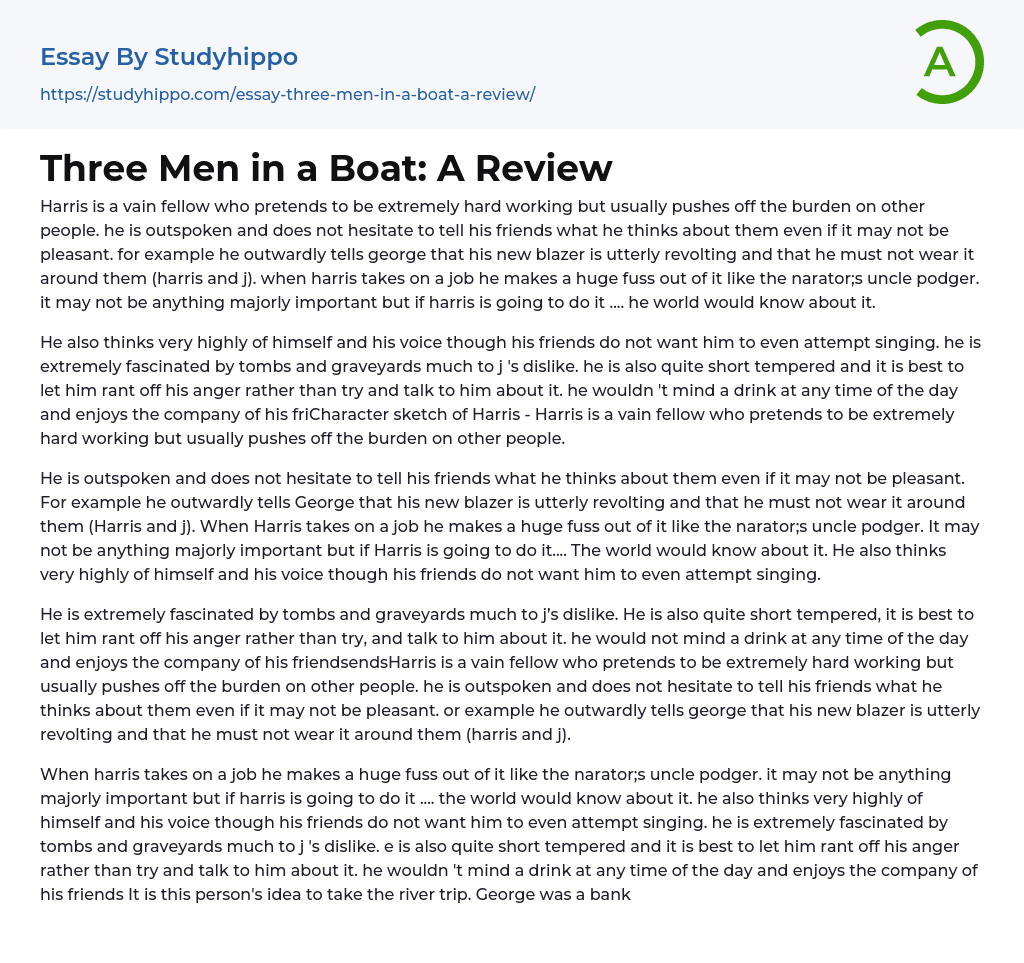 Three Men in a Boat: A Review Essay Example