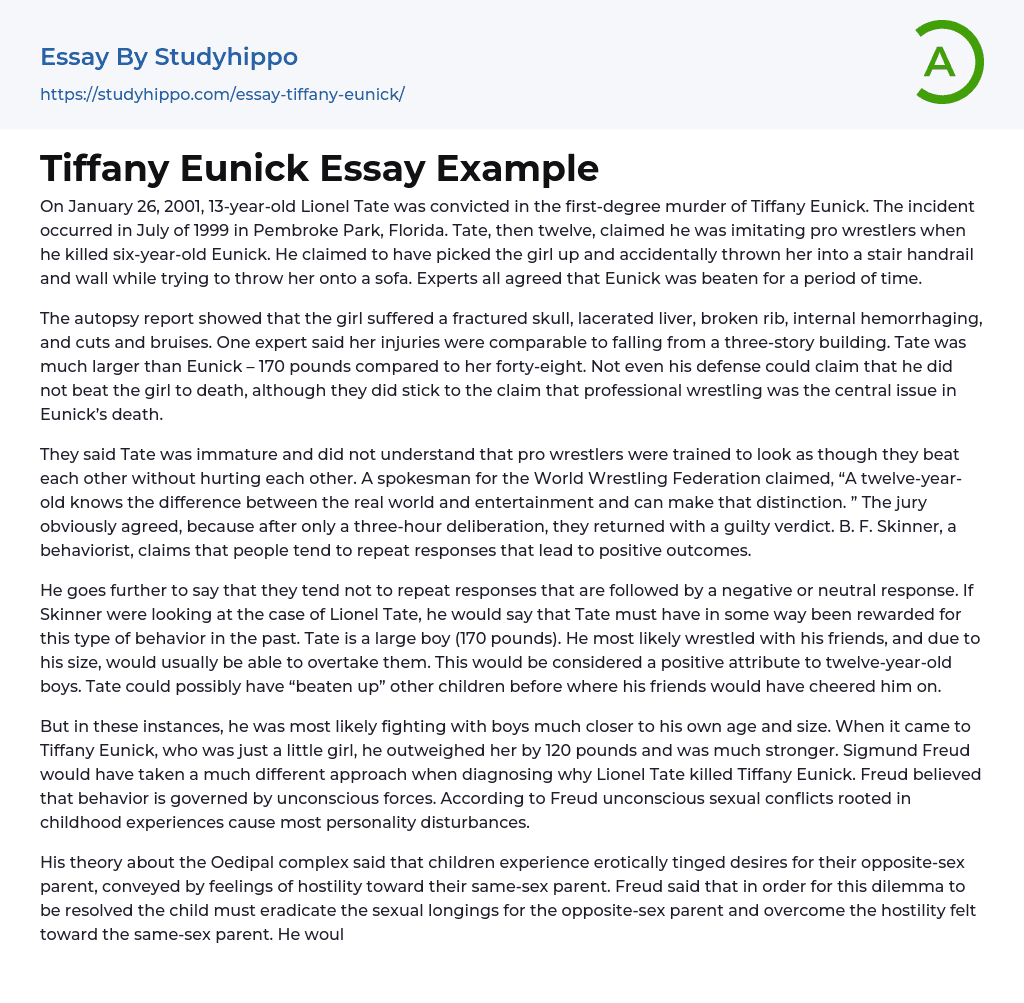 Tiffany Eunick Essay Example