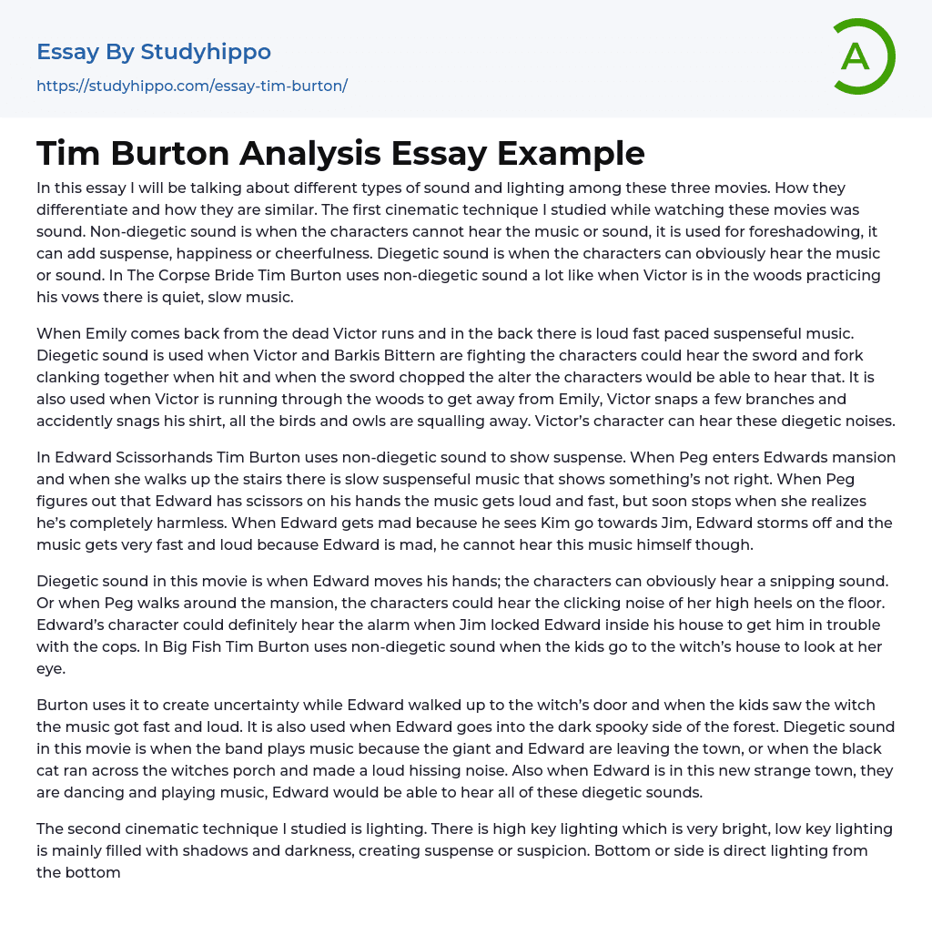 Tim Burton Analysis Essay Example