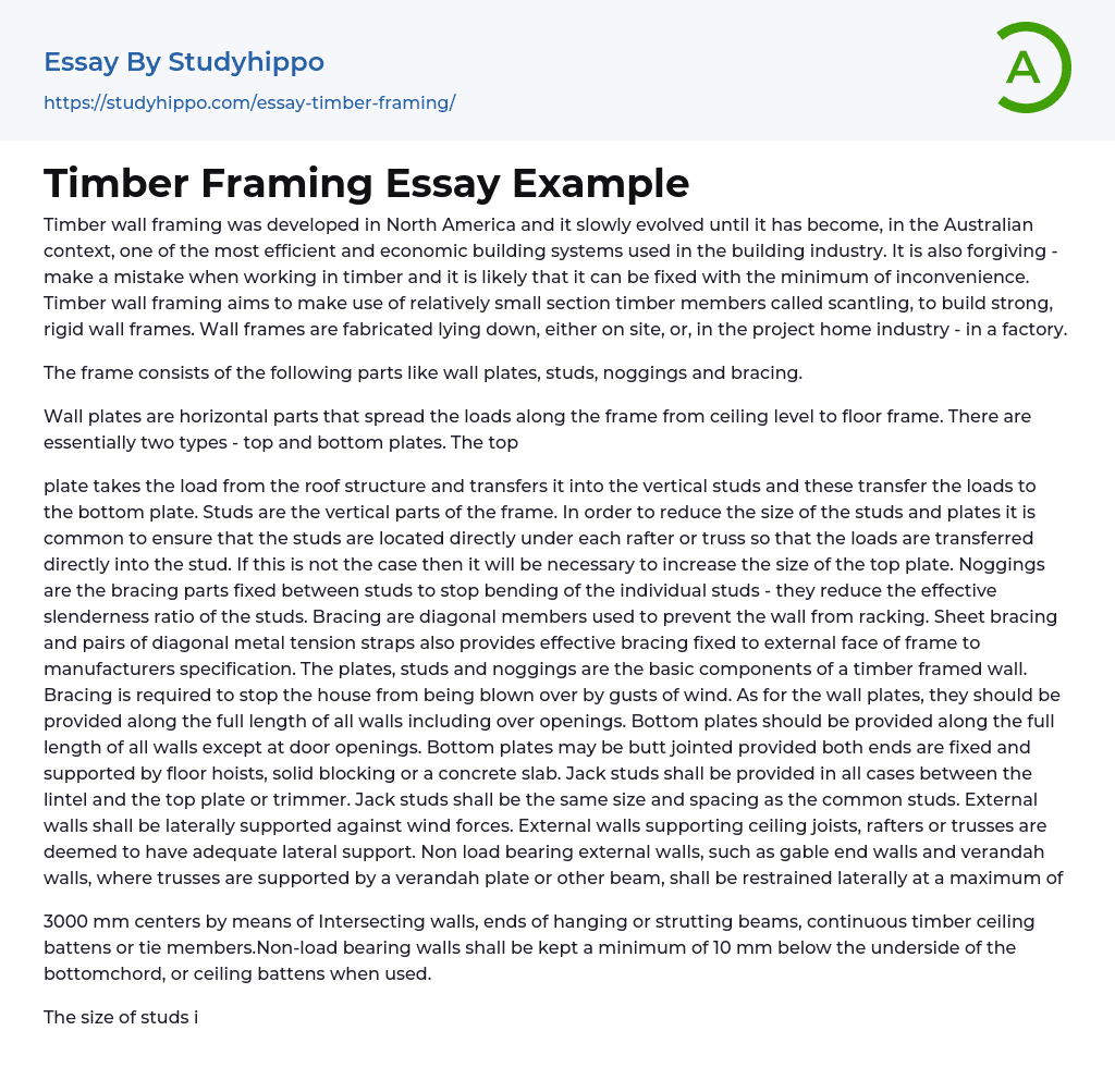 Timber Framing Essay Example