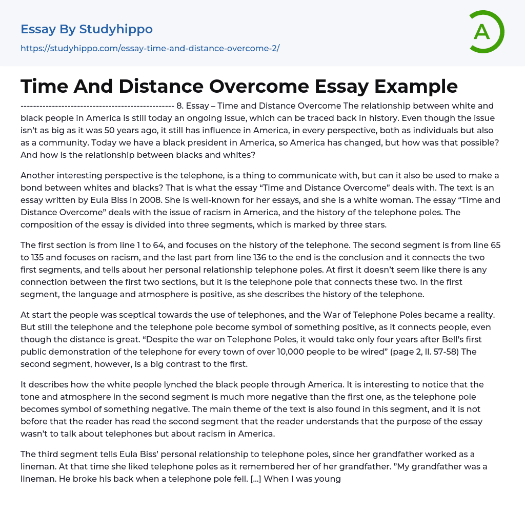 Time And Distance Overcome Essay Example