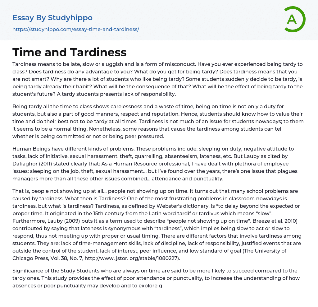 Time and Tardiness Essay Example