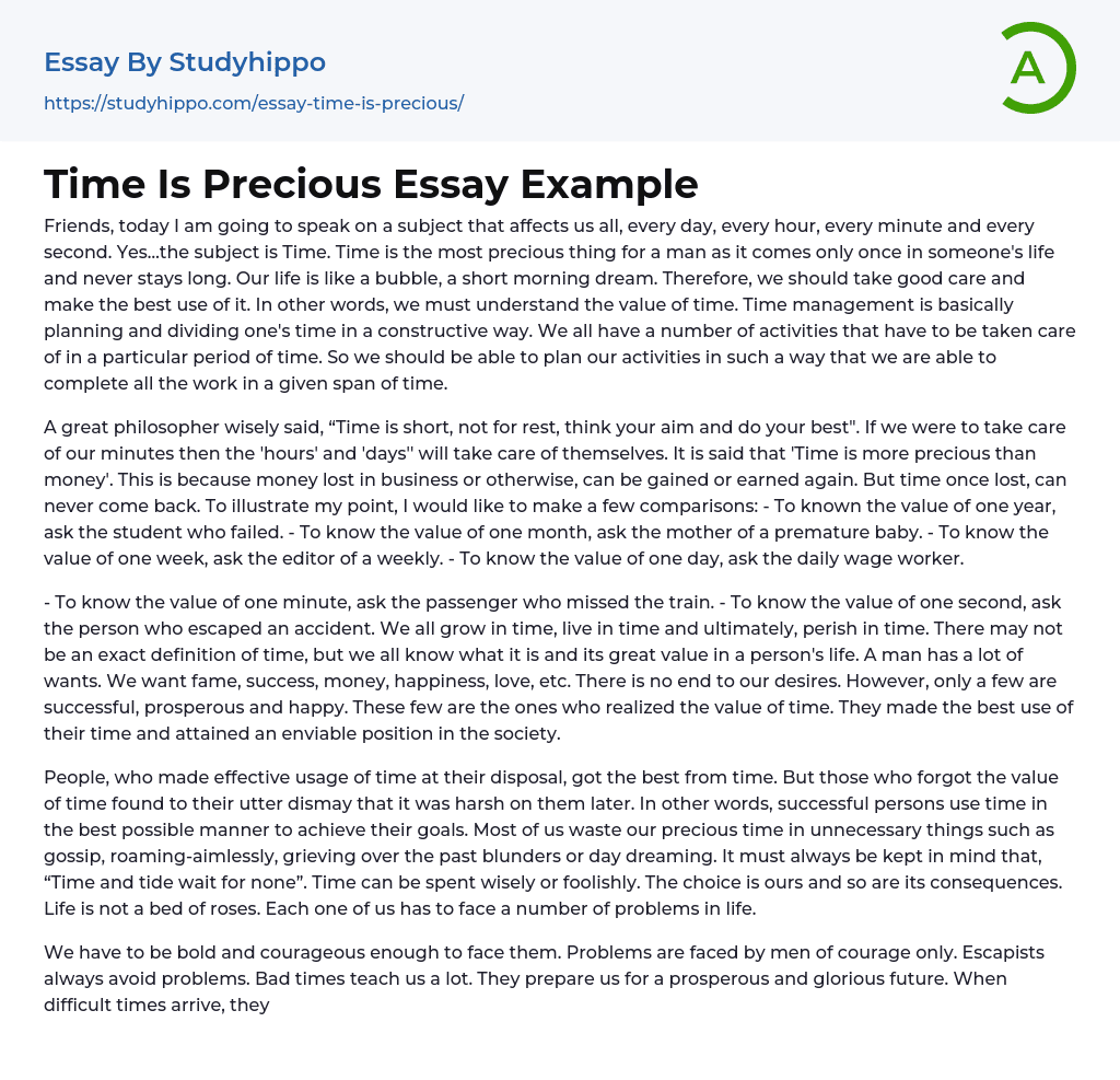 Time Is Precious Essay Example
