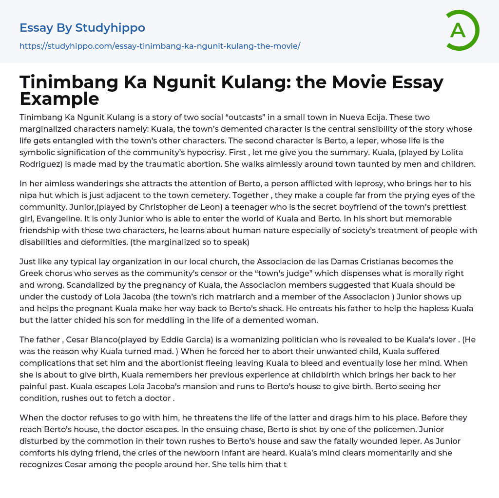 Tinimbang Ka Ngunit Kulang: the Movie Essay Example