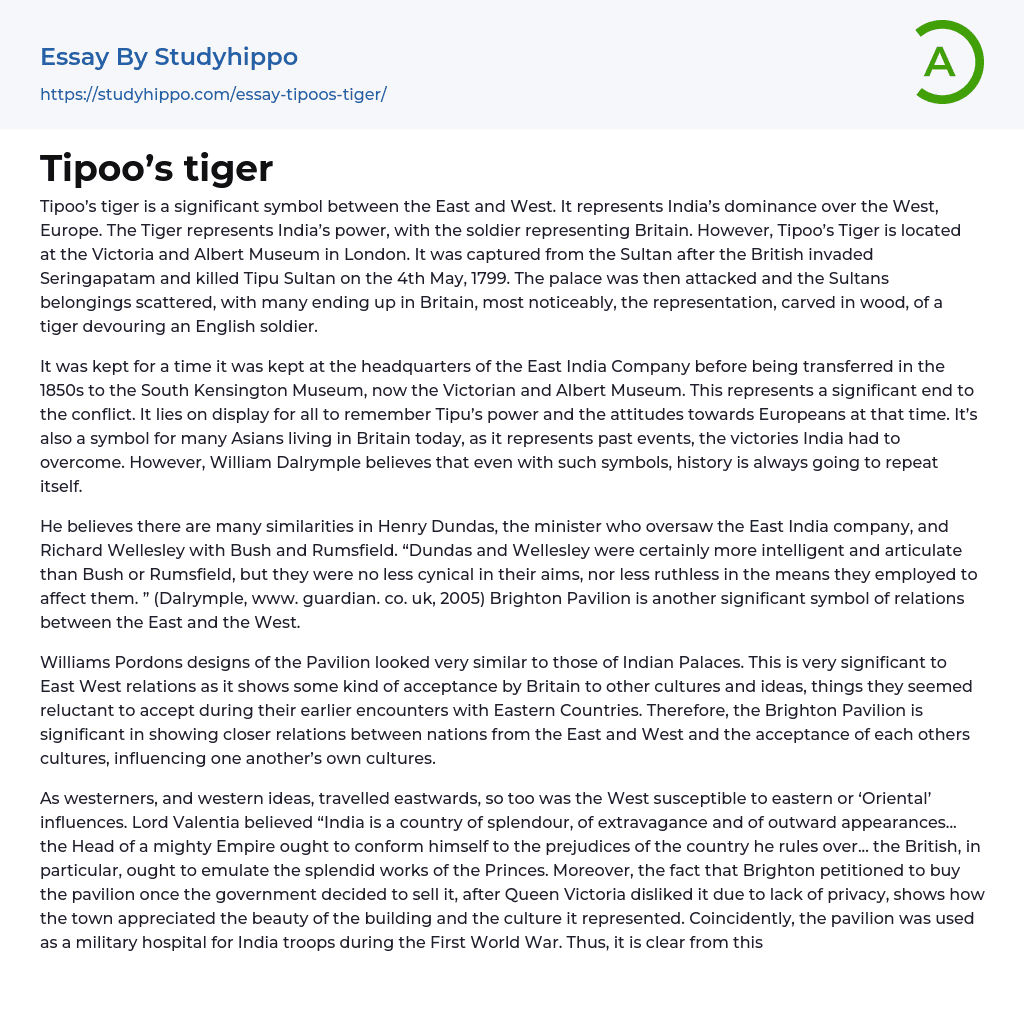 Tipoo’s tiger Essay Example