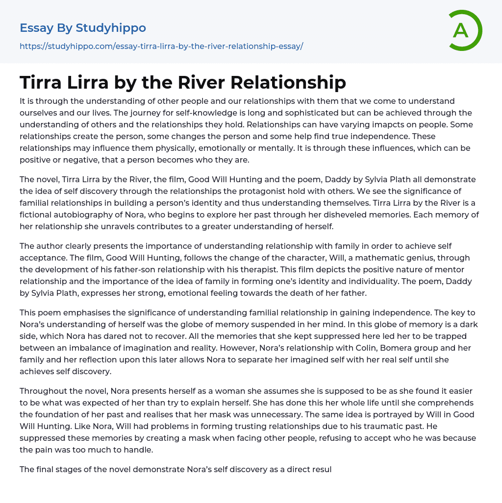 Tirra Lirra by the River Relationship Essay Example