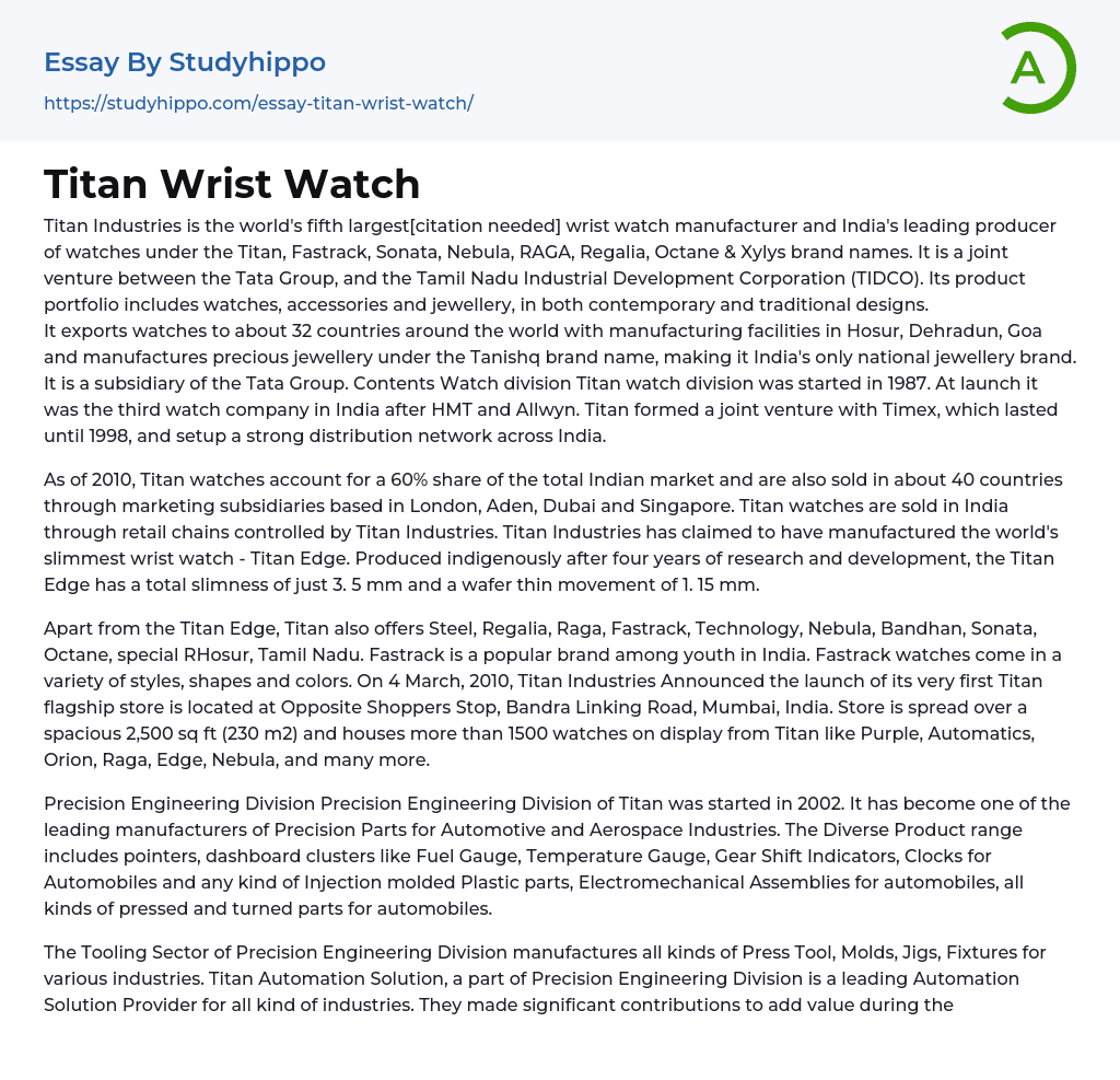 Titan Wrist Watch Essay Example