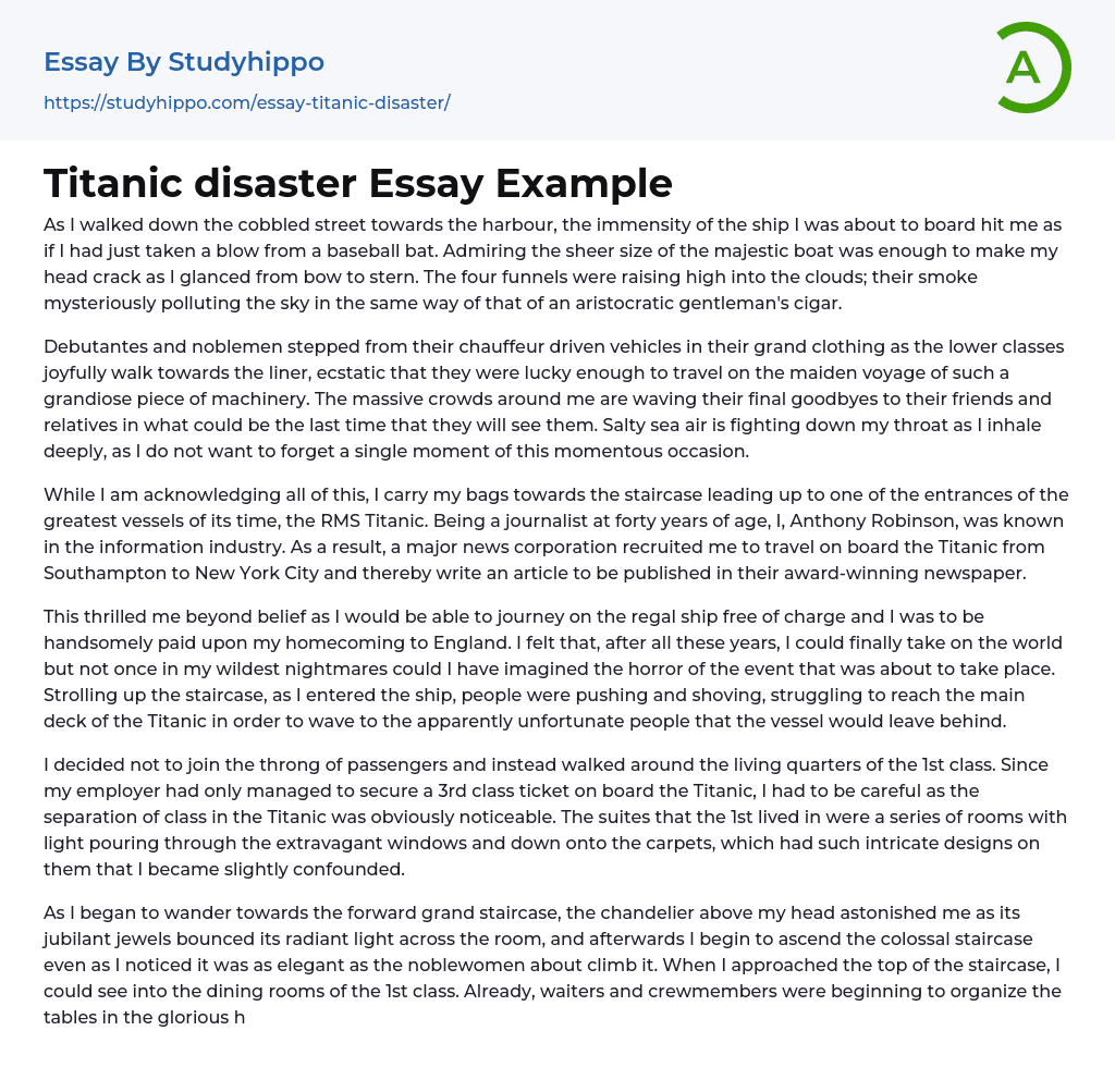 Titanic disaster Essay Example