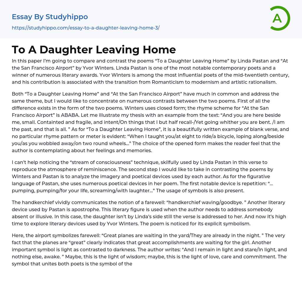 To A Daughter Leaving Home Essay Example