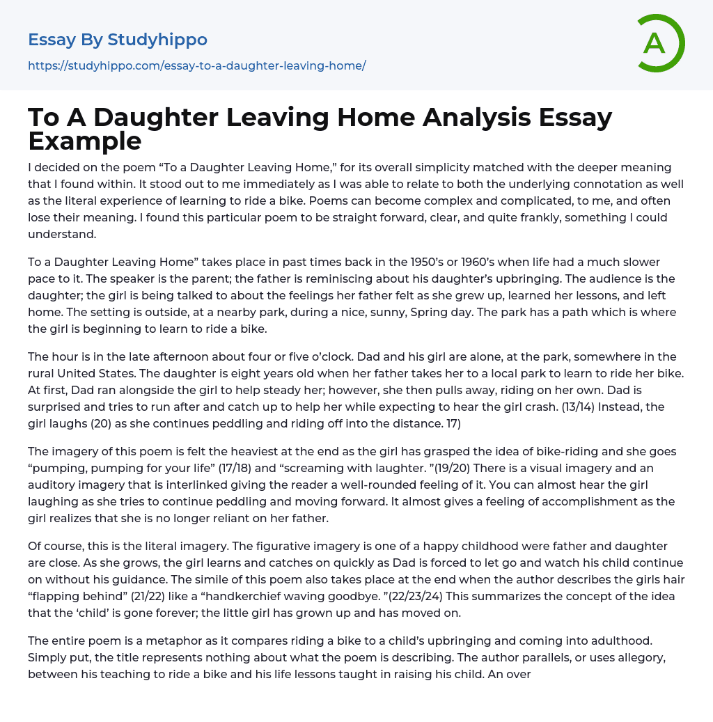 To A Daughter Leaving Home Analysis Essay Example