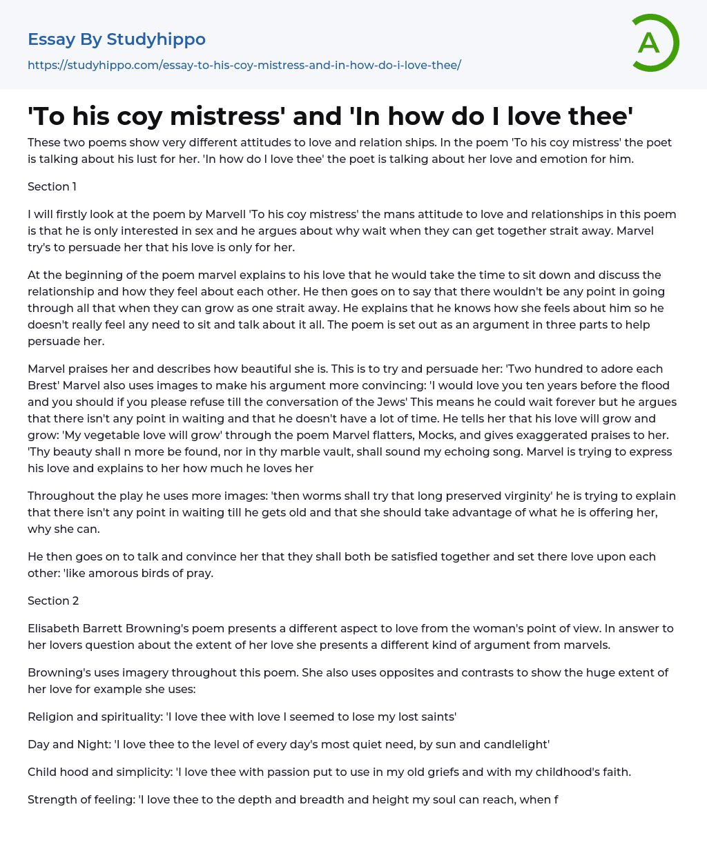 To his coy mistress’ and ‘In how do I love thee’ Essay Example
