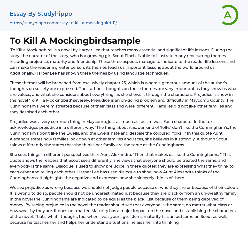 To Kill A Mockingbirdsample Essay Example