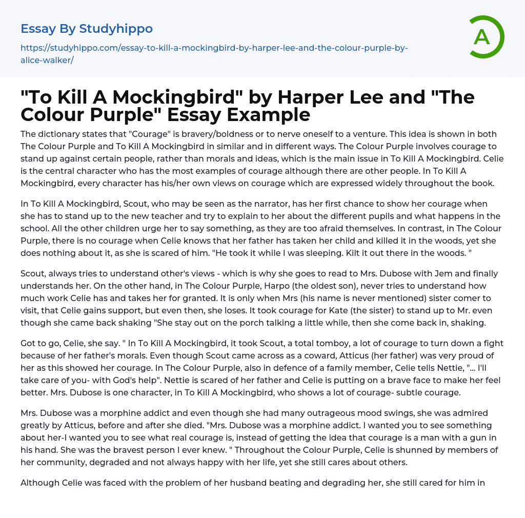“To Kill A Mockingbird” by Harper Lee and “The Colour Purple” Essay Example