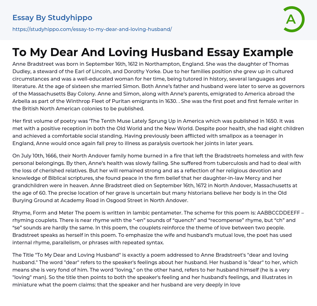 To My Dear And Loving Husband Essay Example