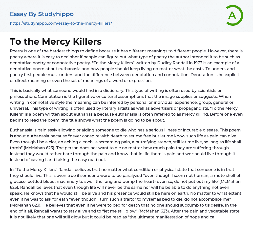 mercy killing essay conclusion
