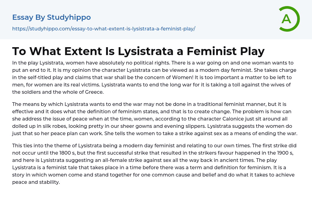 To What Extent Is Lysistrata a Feminist Play Essay Example