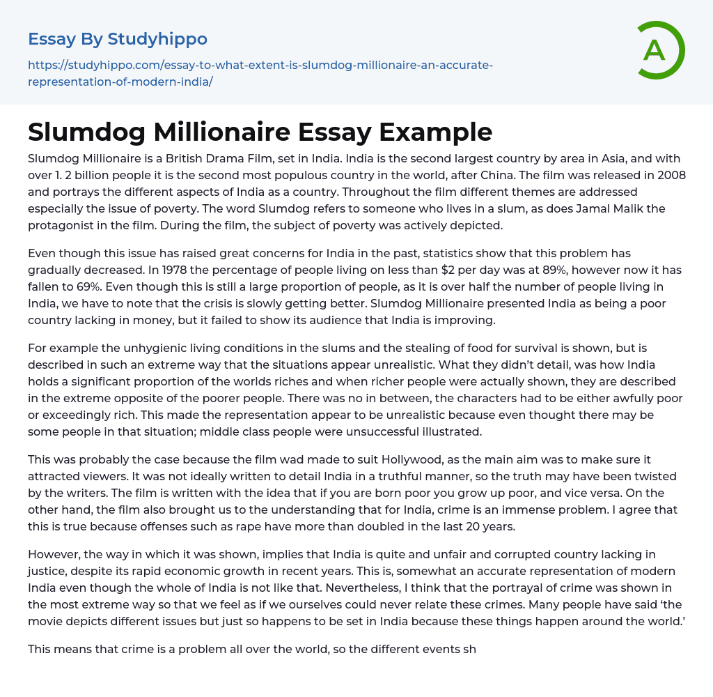 Slumdog Millionaire Essay Example