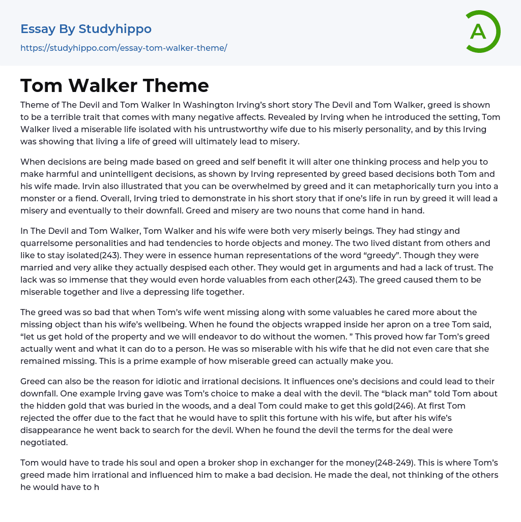 Tom Walker Theme Essay Example