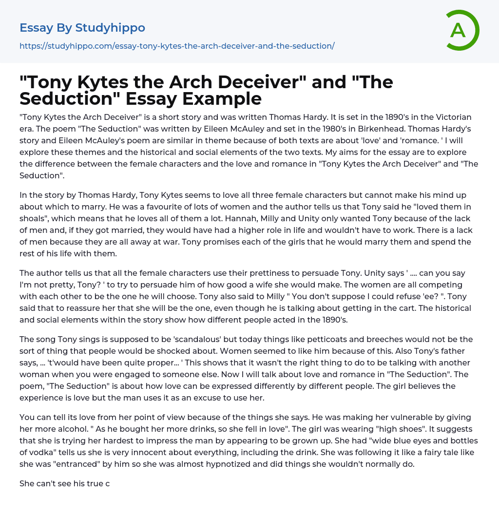 “Tony Kytes the Arch Deceiver” and “The Seduction” Essay Example