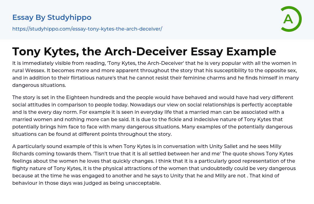 Tony Kytes, the Arch-Deceiver Essay Example
