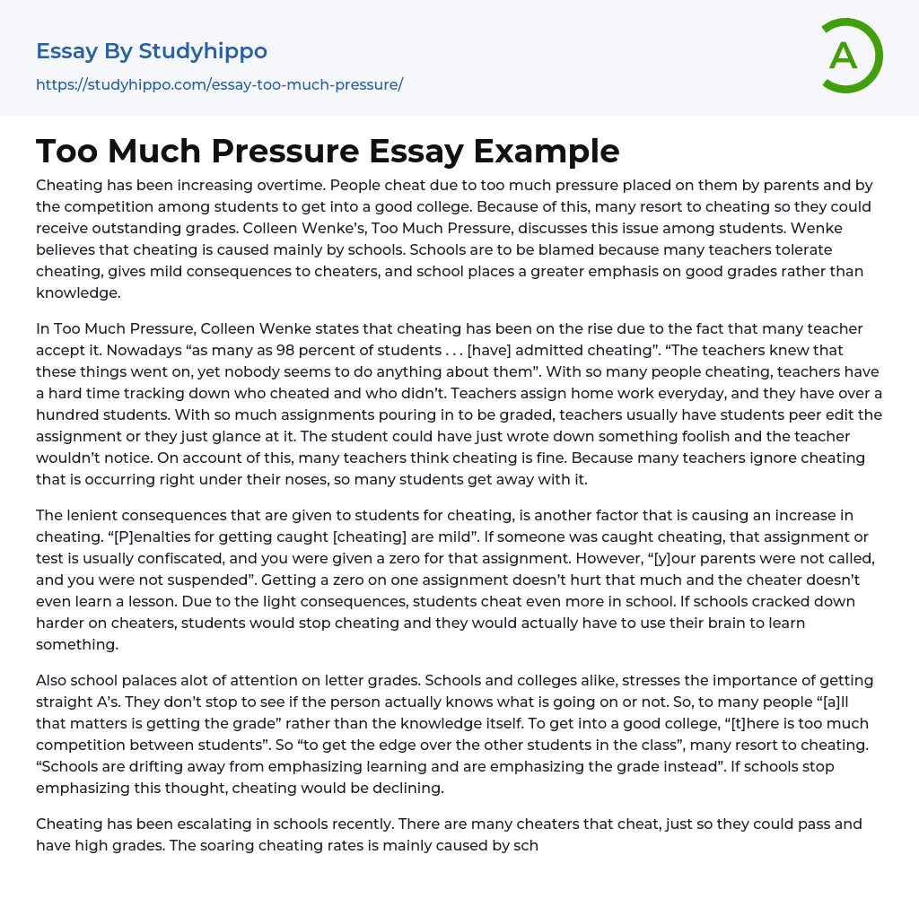 Too Much Pressure Essay Example