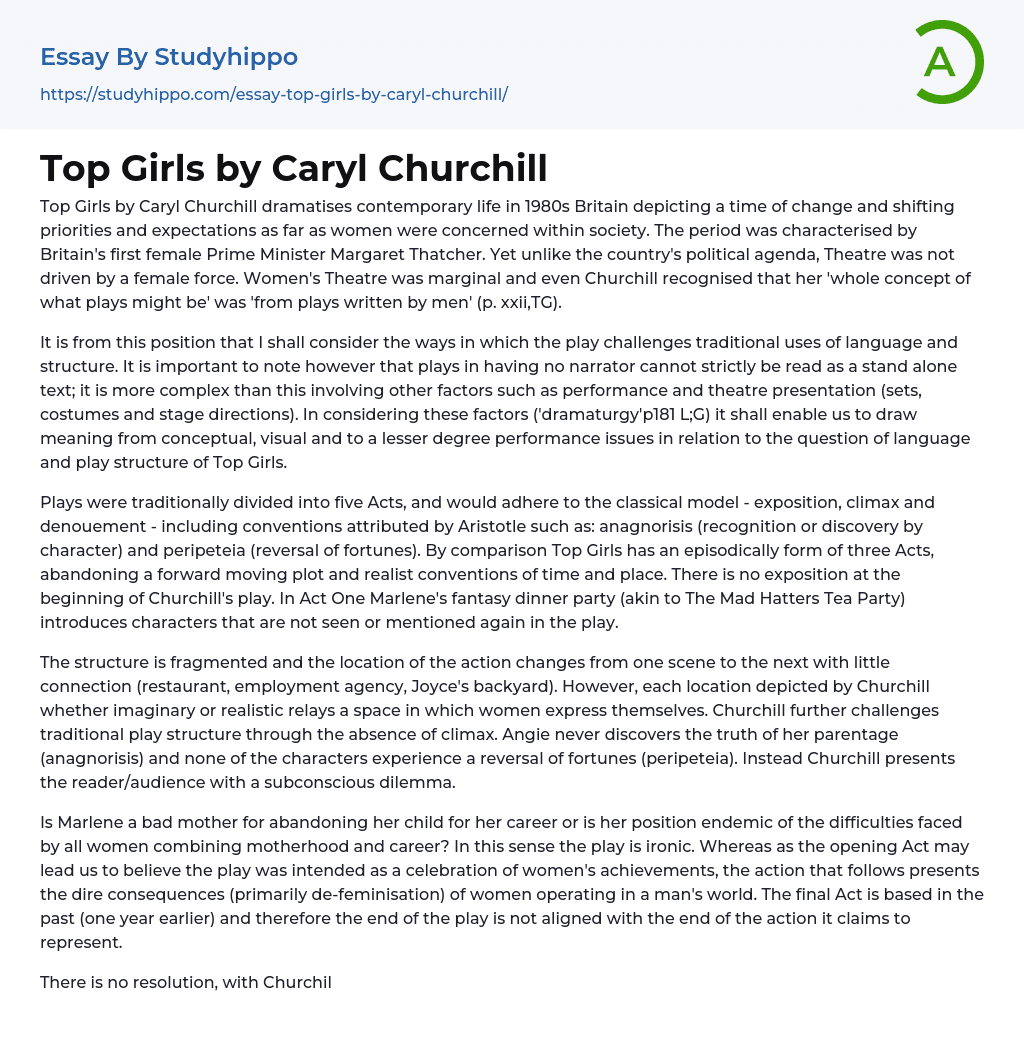 Top Girls by Caryl Churchill Essay Example