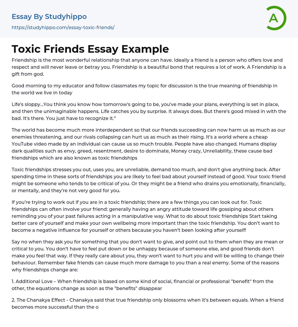 Toxic Friends Essay Example