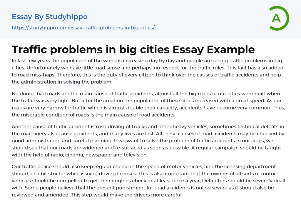 Traffic problems in big cities Essay Example