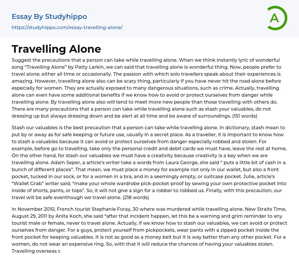 essay about travelling alone is a great idea