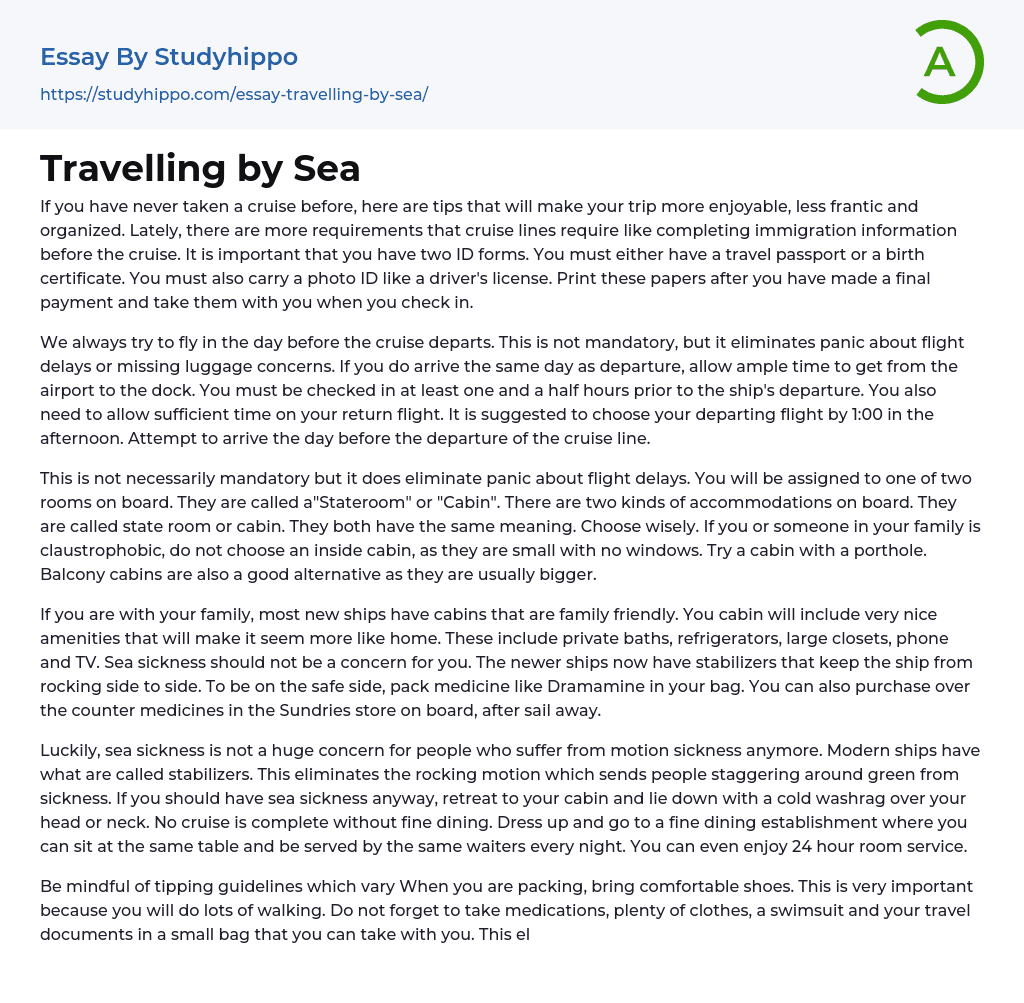 Travelling by Sea Essay Example