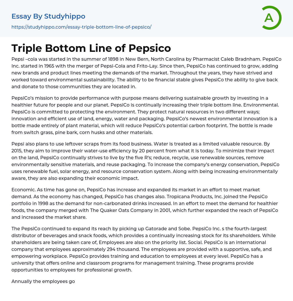 Triple Bottom Line of Pepsico Essay Example
