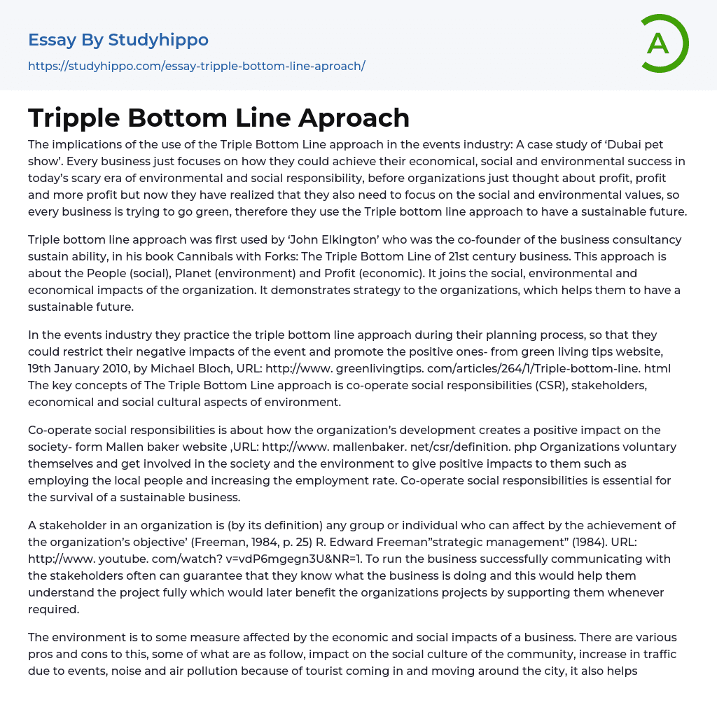 Tripple Bottom Line Aproach Essay Example
