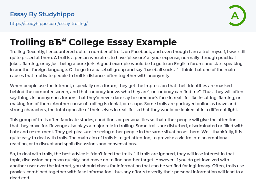 Trolling College Essay Example