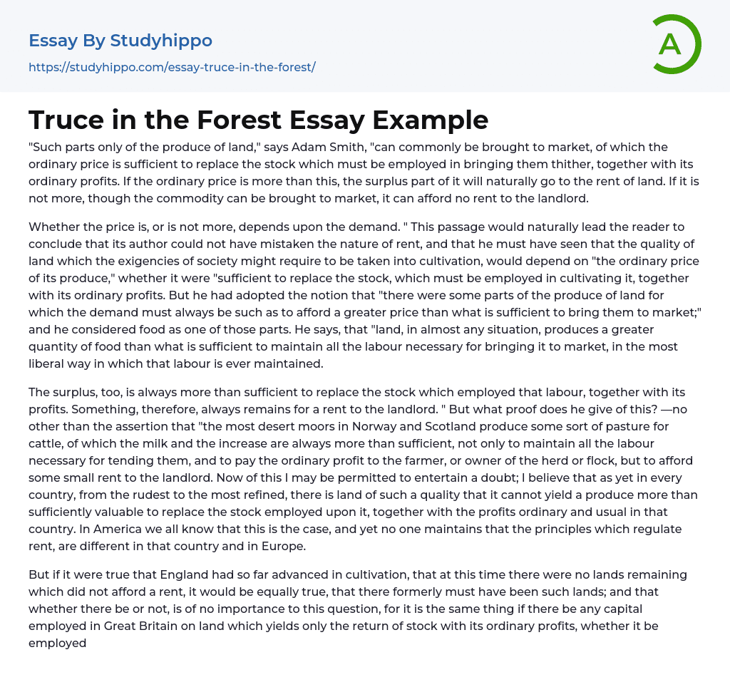 Truce in the Forest Essay Example