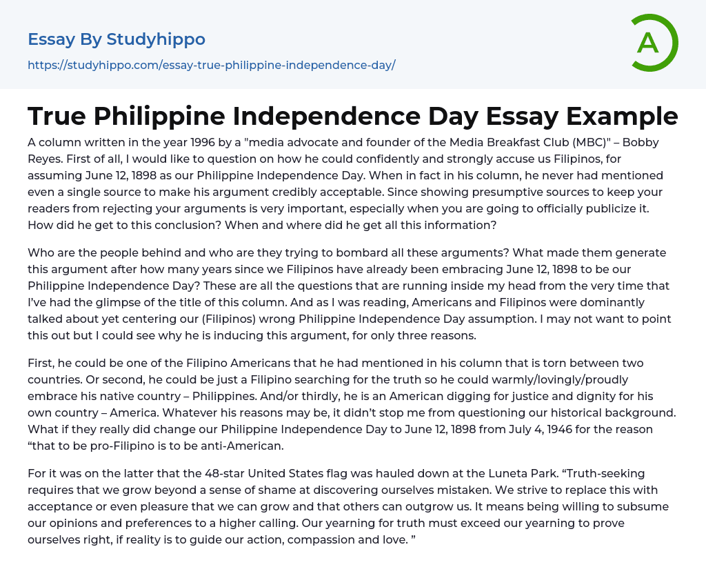 essay about independence day in philippines 100 words