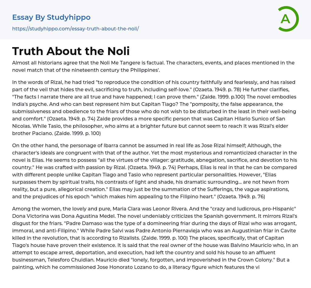 Truth About the Noli Essay Example
