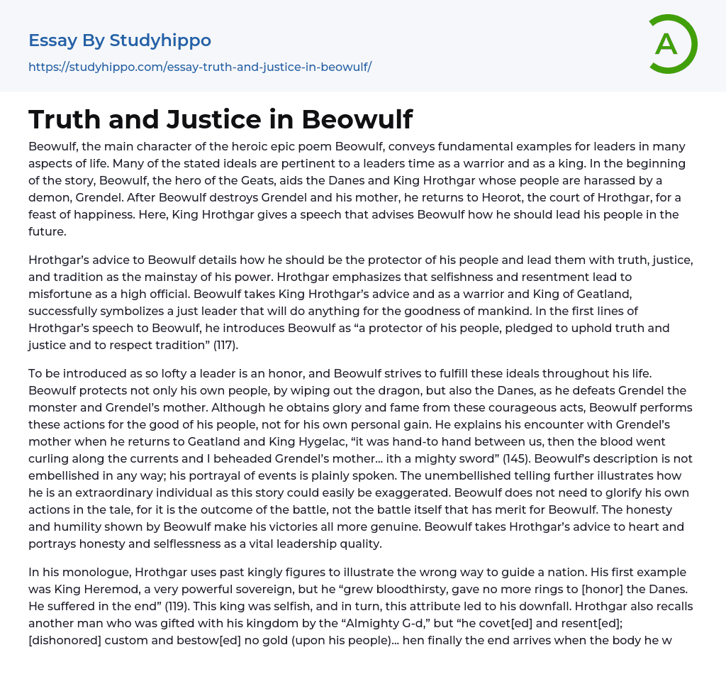 Truth and Justice in Beowulf Essay Example