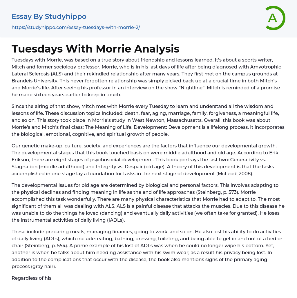 Tuesdays With Morrie Analysis Essay Example