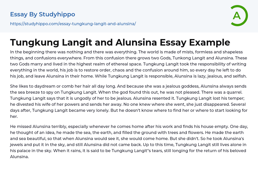 Tungkung Langit and Alunsina Essay Example