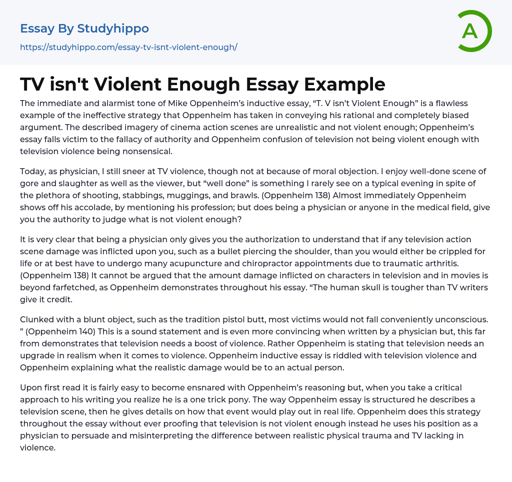 TV isn’t Violent Enough Essay Example