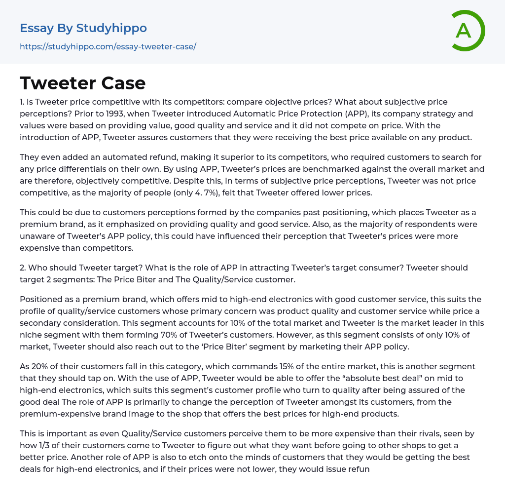 Tweeter Case Essay Example