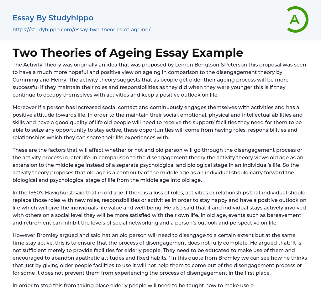 Two Theories of Ageing Essay Example