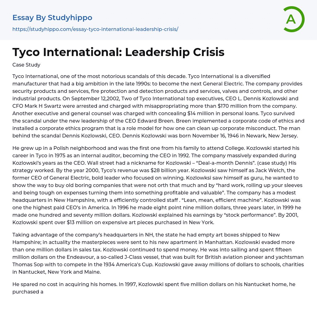 Tyco International: Leadership Crisis Essay Example