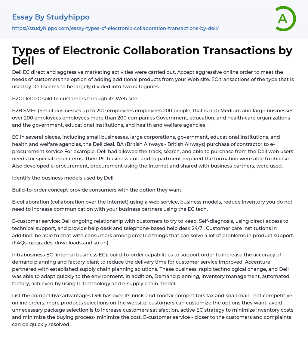 Types of Electronic Collaboration Transactions by Dell Essay Example