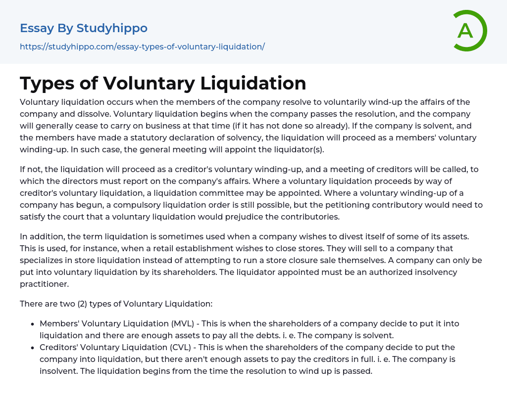 Types of Voluntary Liquidation Essay Example