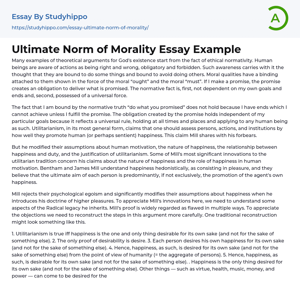 Ultimate Norm of Morality Essay Example